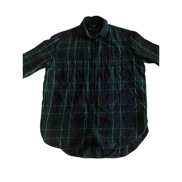 Women XXS Madewell E1495 Oversized Boyshirt Irwin Plaid Button Green Blouse Top - Picture 2 of 4